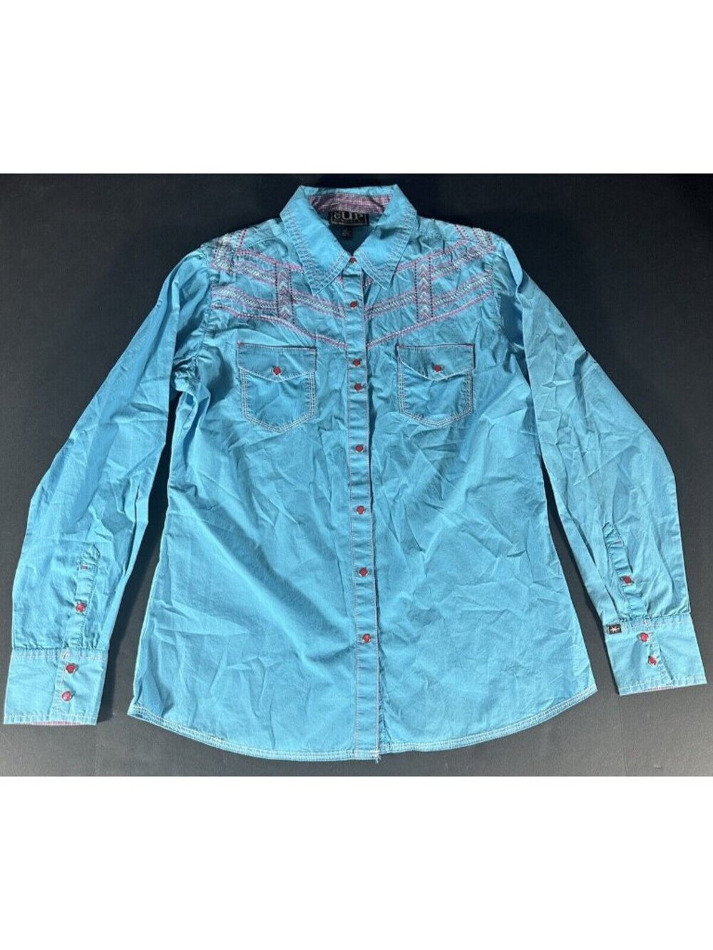 Cowgirl Up Embroidered Embellished Pearl Snap Western Shirt Women Size Large